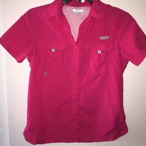 Hot Pink Womens Columbia Short Sleeve PFG Shirt